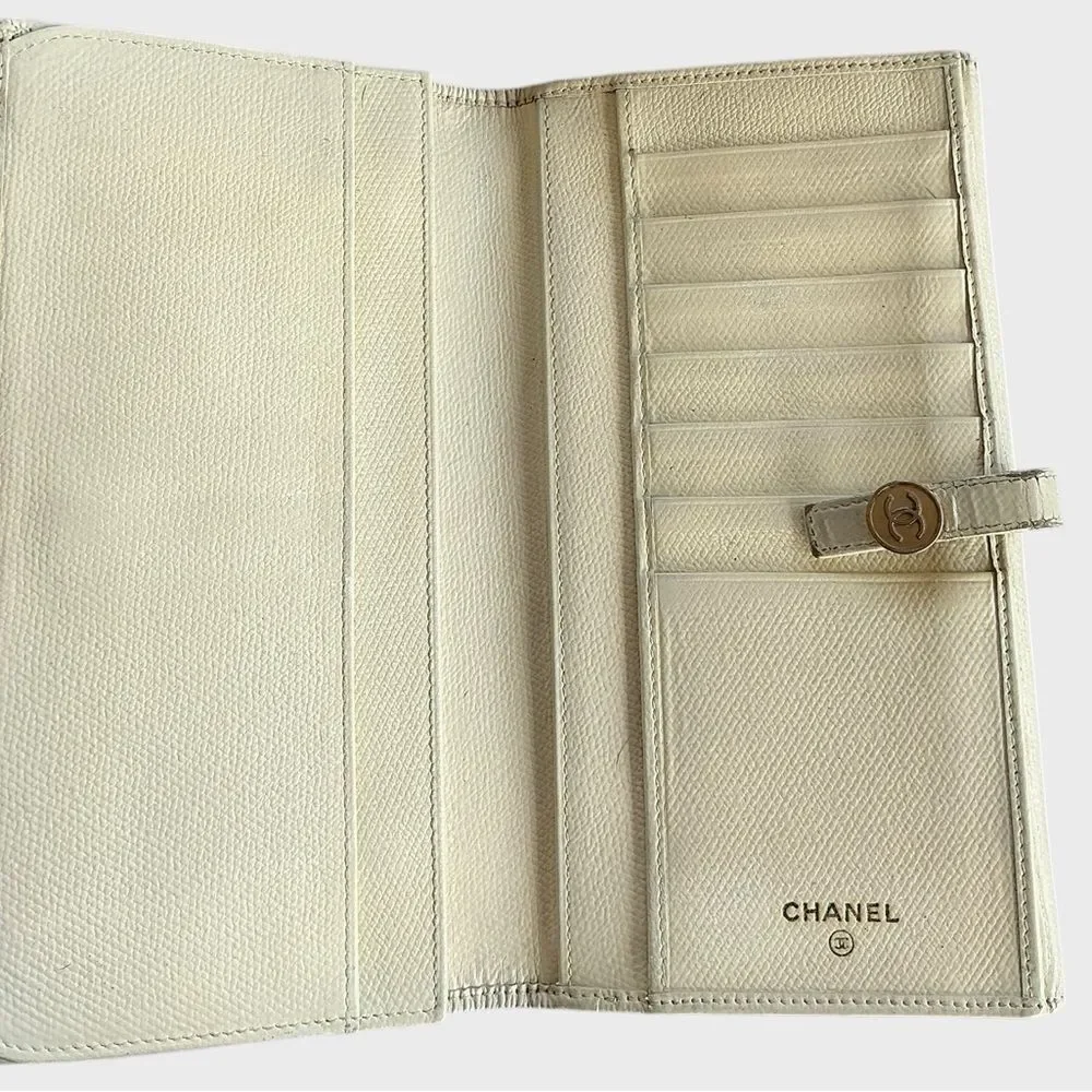 Chanel Cream Caviar Leather Long Wallet CC Logo COA Serial #9725576 - Picture 13 of 16